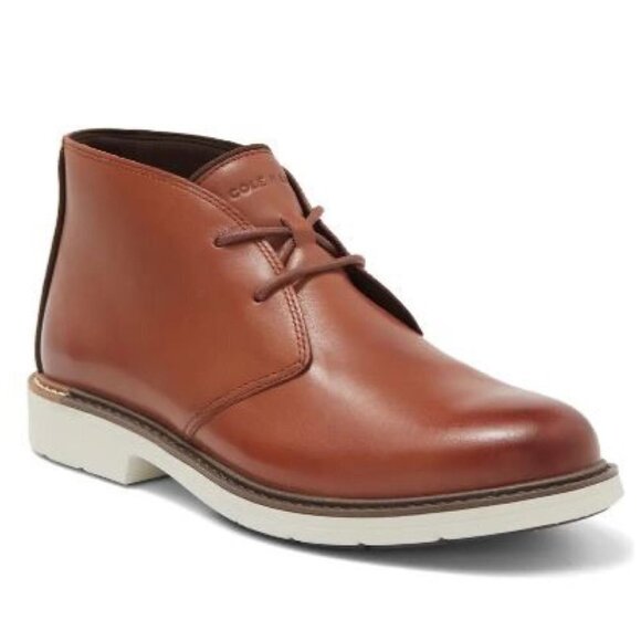 Cole Haan Mens Brown Leather Go To Lace Up White Sole Chukka Boots Sz 9 New - Picture 1 of 15